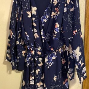 Blue Flower Dress with flutter Sleeves
